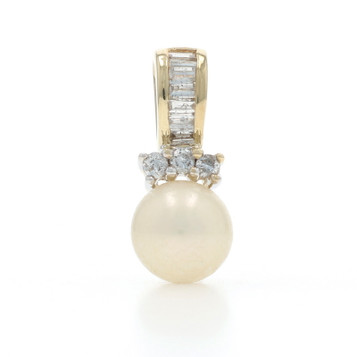 Yellow Gold Cultured Pearl Diamond Pendant - 10k Bead .30ctw